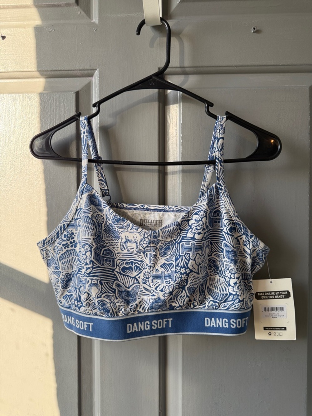 Duluth Trading Co Blue and White Printed Bra Top